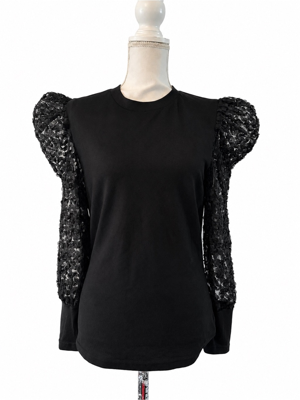 See and Be Seen Black Puff Sleeve Lace Top NWT Medium